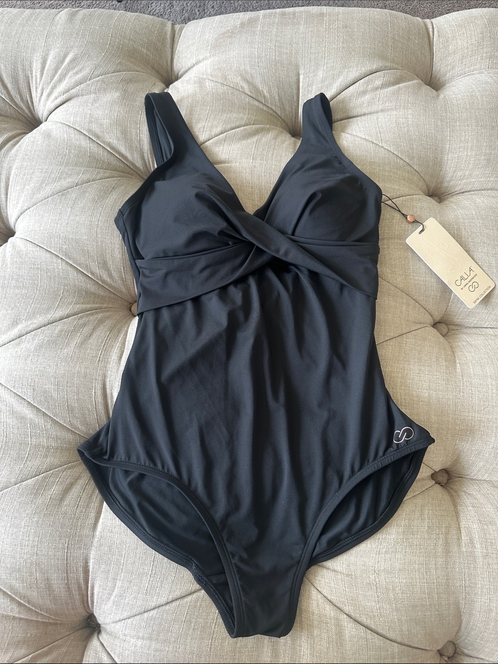 Calia Black Twist-Front One-Piece Swimsuit
